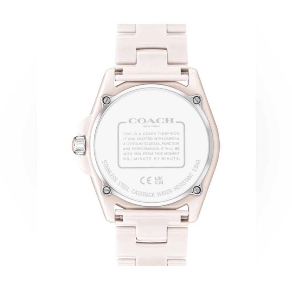New Coach Women’s Greyson Pink Ceramic With Grey Dust Dial Watch 14503939 - Picture 3 of 4